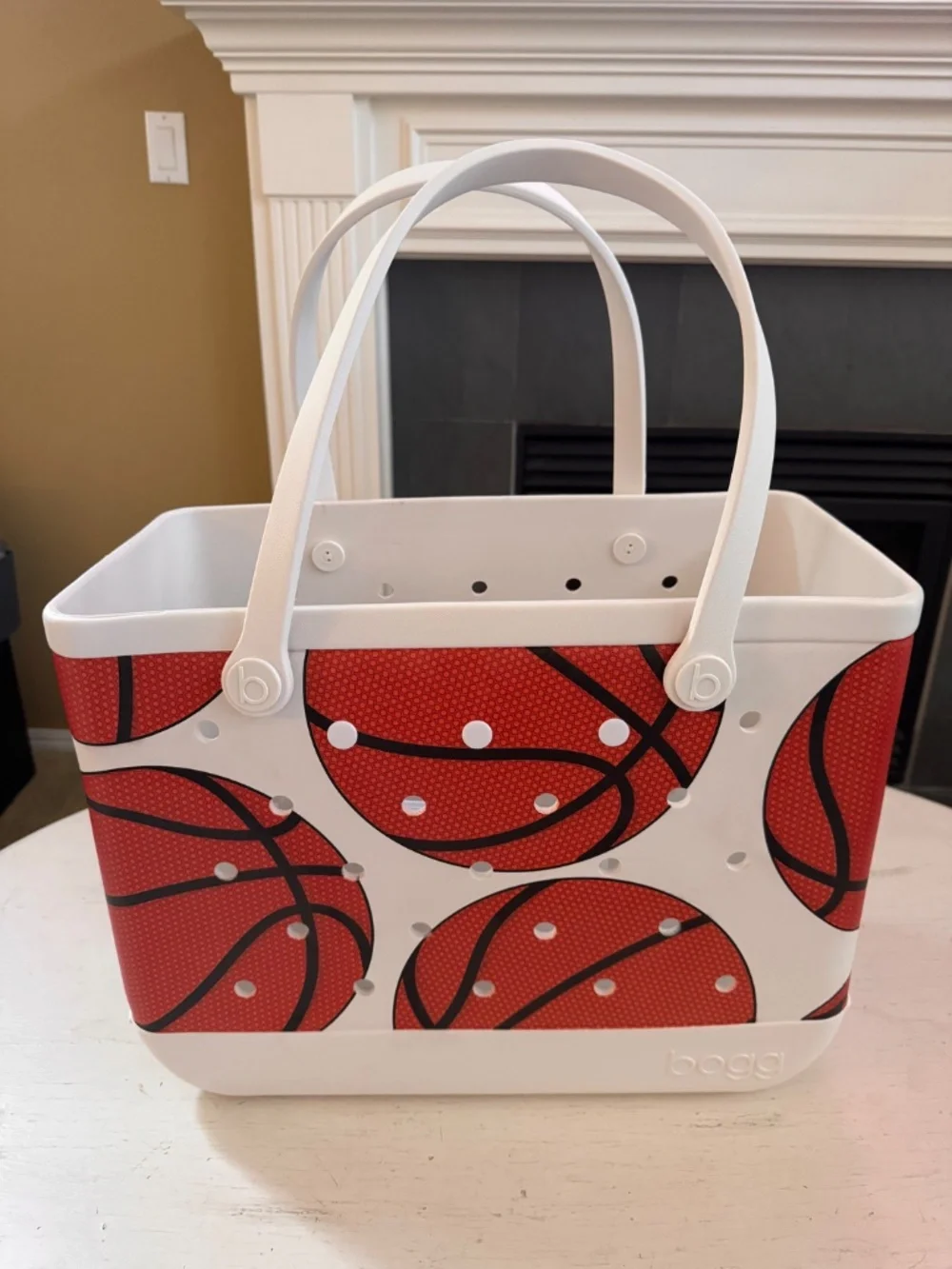 Bogg Bag Original Large Basketball Print Sports Tote White NWT